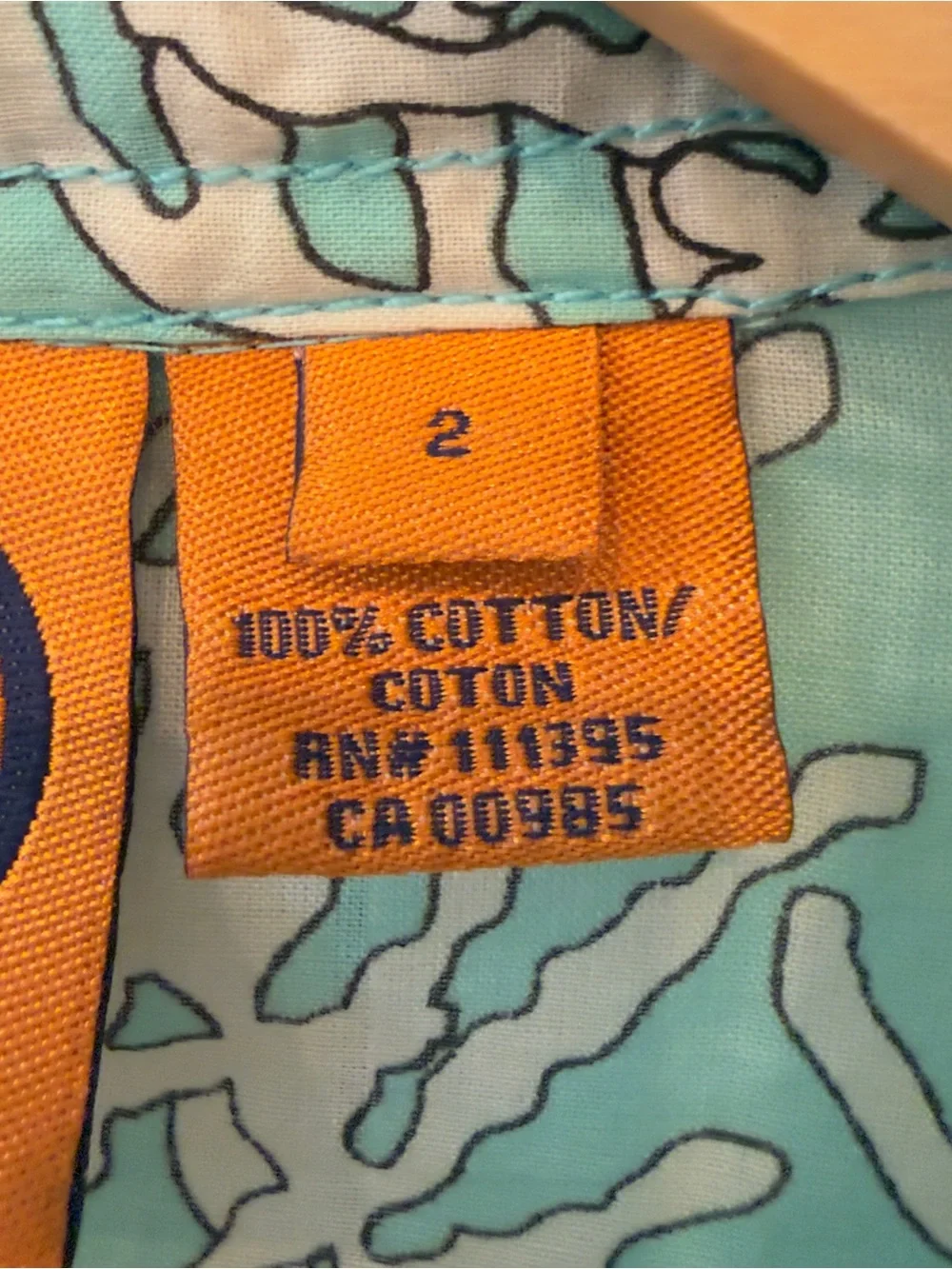 Tory Burch Aqua and White Coral-Print Button Down Utility Shirt Size 2